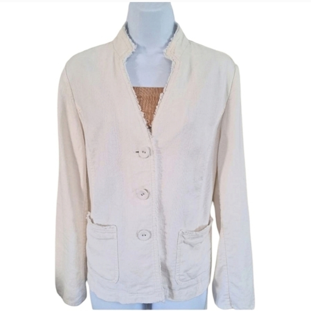 J. Jill  Linen Blend Fringe Trim Blazer Jacket In White Size 12 - Picture 9 of 11